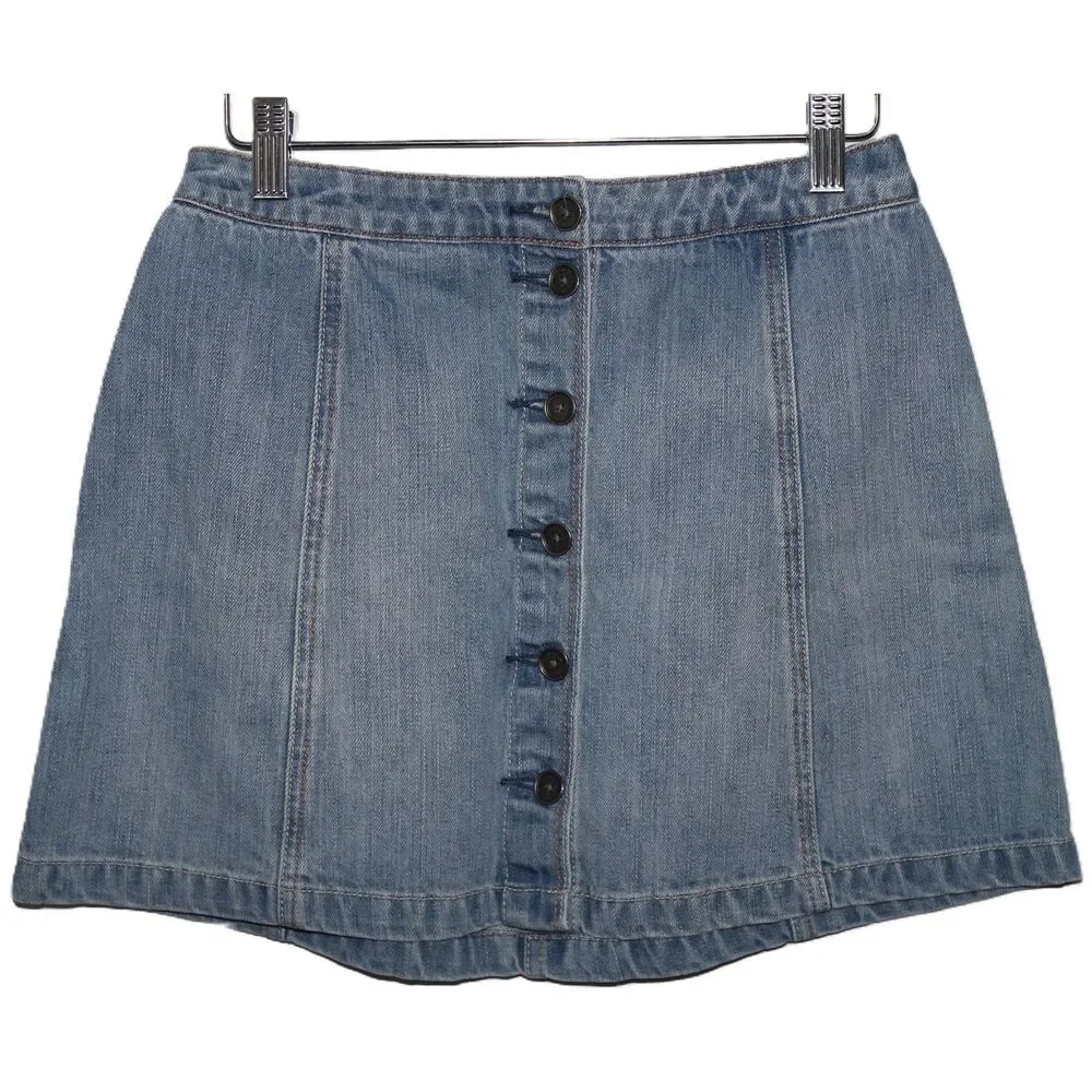 Womens Abercrombie & Fitch Blue Denim Button Front Jean Skirt Mini Skirt Size 2